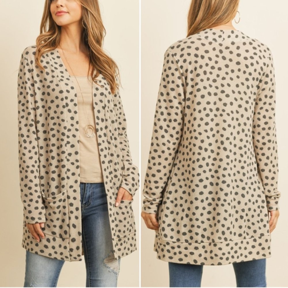 Animal print ribbed cardigan sweater